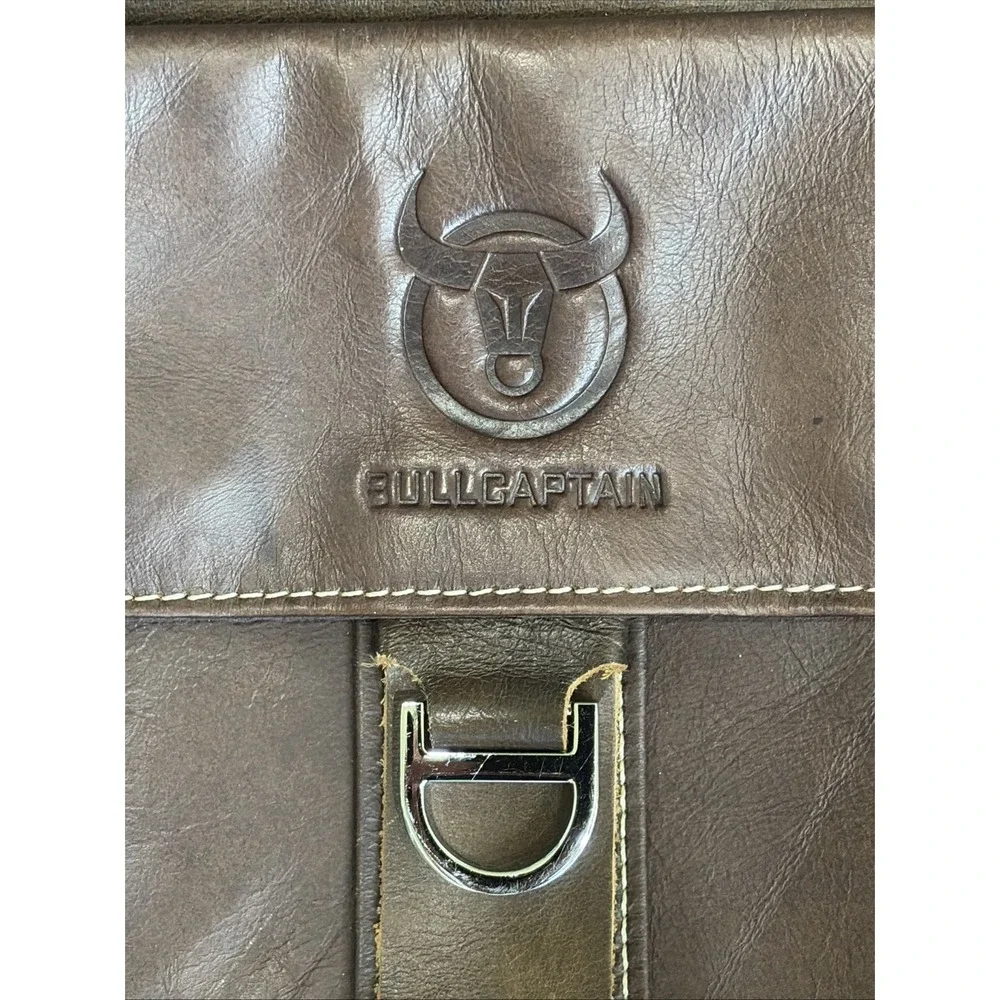 BULLCAPTAIN Dark Brown Leather Vintage Style Shoulder Crossbody Bag Travel Work